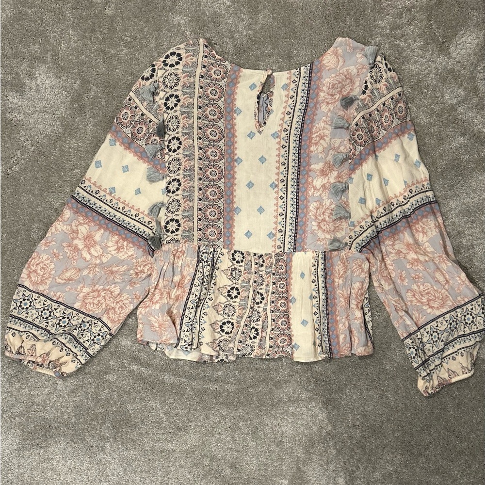 American Eagle Boho Blouse Peplum Long Sleeve Peasant Top Size Small Like New - Picture 5 of 5